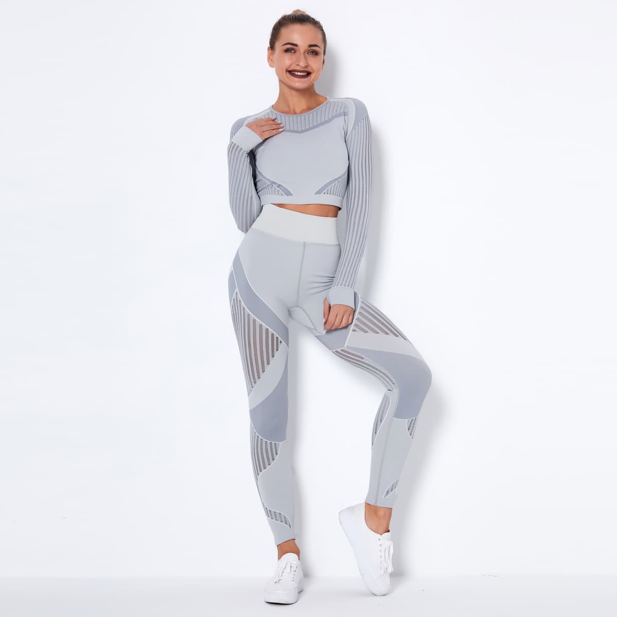 Seamless Knitted Absorbent Yoga Long-Sleeved Suit Yoga Wearsuit 9