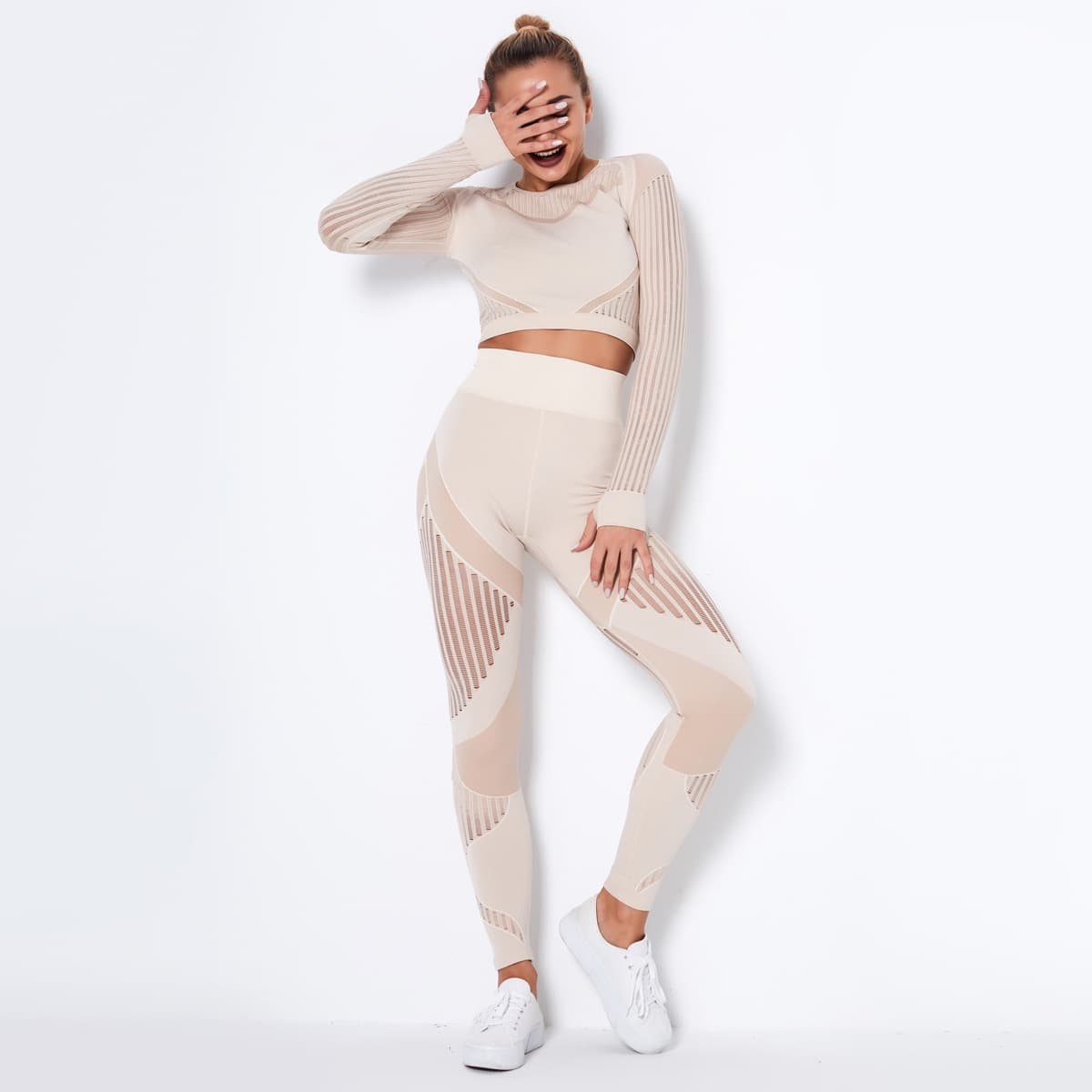 Seamless Knitted Absorbent Yoga Long-Sleeved Suit Yoga Wearsuit 12