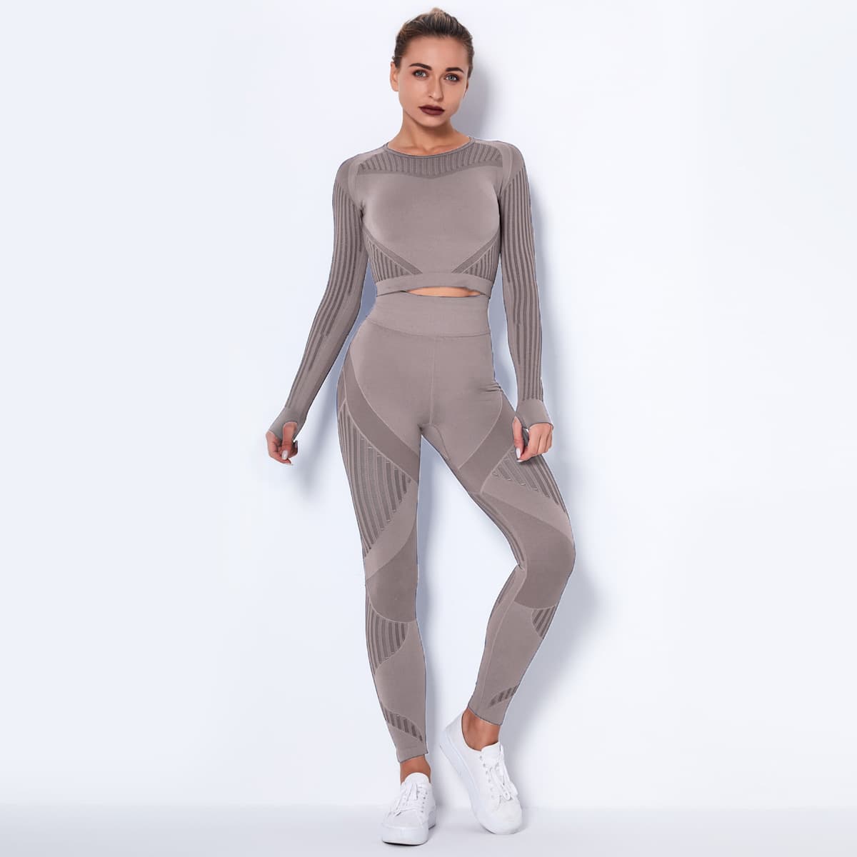 Seamless Knitted Absorbent Yoga Long-Sleeved Suit Yoga Wearsuit 5