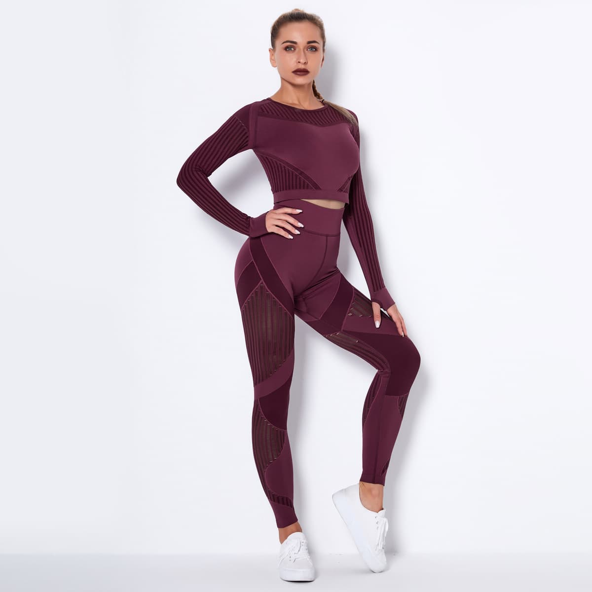 Seamless Knitted Absorbent Yoga Long-Sleeved Suit Yoga Wearsuit 11