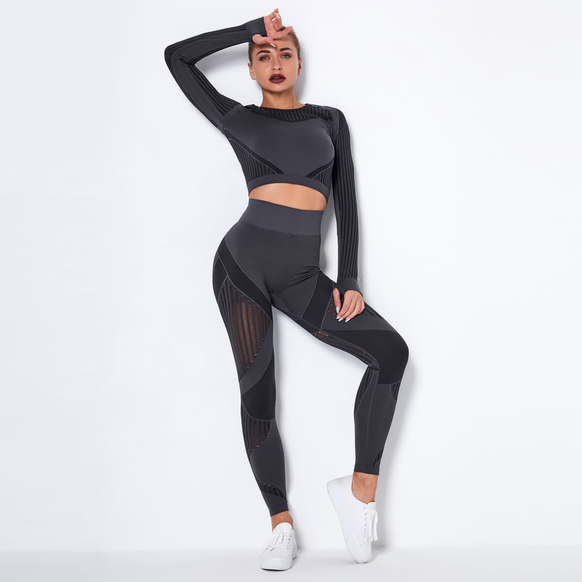 Seamless Knitted Absorbent Yoga Long-Sleeved Suit Yoga Wearsuit 17