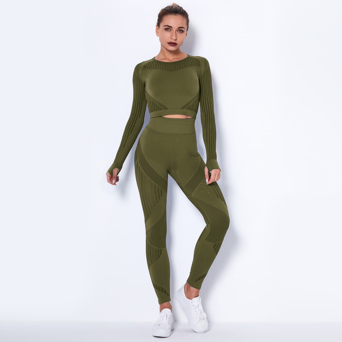 Seamless Knitted Absorbent Yoga Long-Sleeved Suit Yoga Wearsuit 8