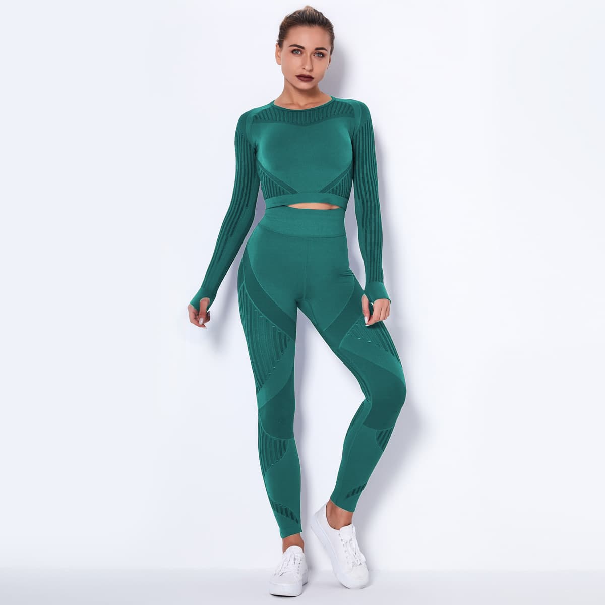 Seamless Knitted Absorbent Yoga Long-Sleeved Suit Yoga Wearsuit 6