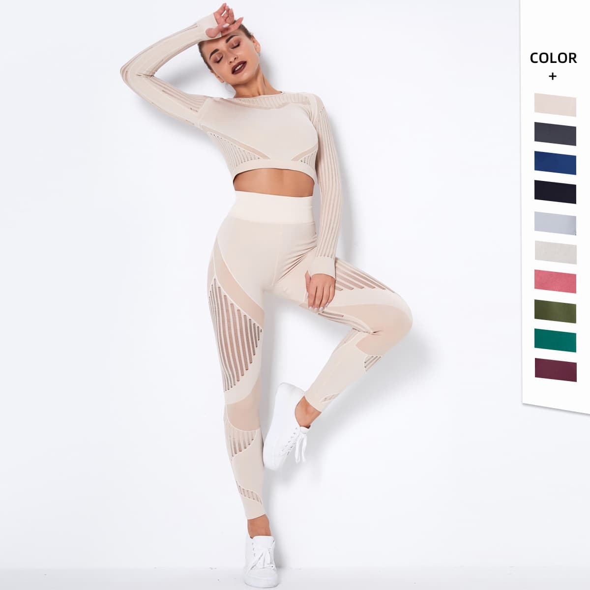 Seamless Knitted Absorbent Yoga Long-Sleeved Suit Yoga Wearsuit 14