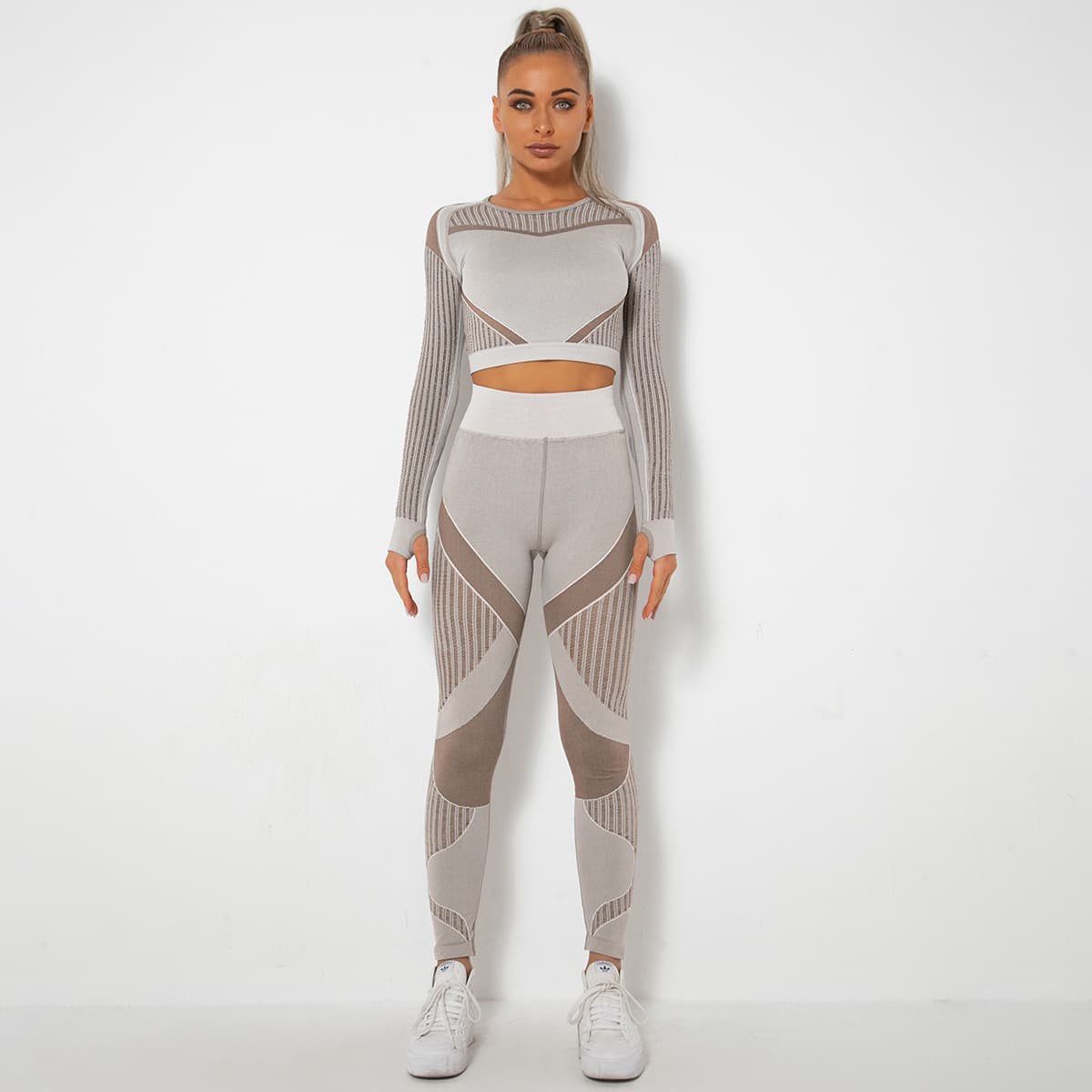Seamless Knitted Absorbent Yoga Long-Sleeved Suit Yoga Wearsuit 16