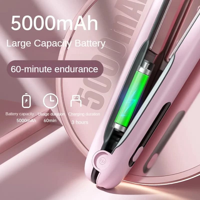 Wireless Hair Straightener Flat Iron Mini 2 IN 1 Roller USB 5000mAh Max 200 Degree Portable Cordless Curler 4 Levels Dry And Wet Uses 6
